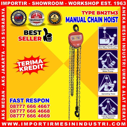 Kerekan Hoist Manual 2 Ton Takel 3 m Chain Block Hoist - BN2TM3