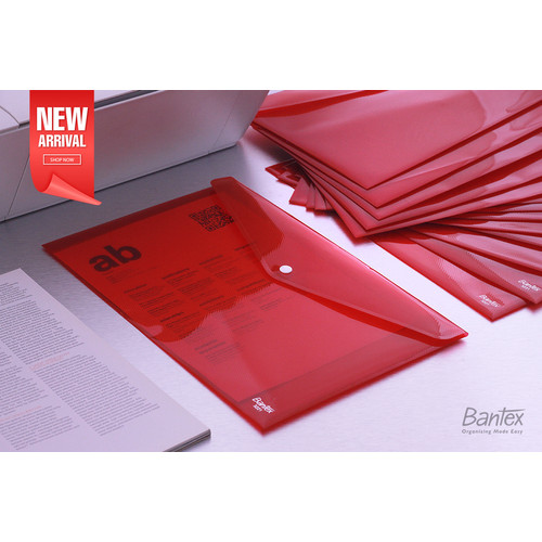 12 Pcs Map Kancing Plastik Bantex Folio F4 Landscape 3221 09 Red