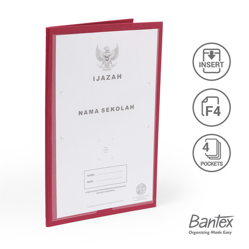 Bantex Map Ijazah Folio Insert 4 Pocket Maroon #1027I 14