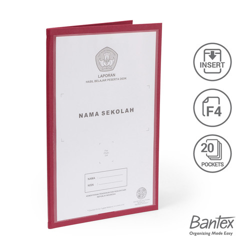 Bantex Map Raport Folio Insert 20 Pocket Maroon #1022I 14