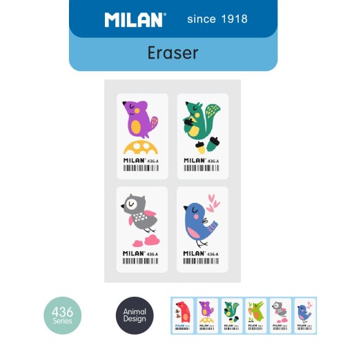 Milan Erasers Synthetic Rubber with Animals Designs (1 Pack) #CNM44A