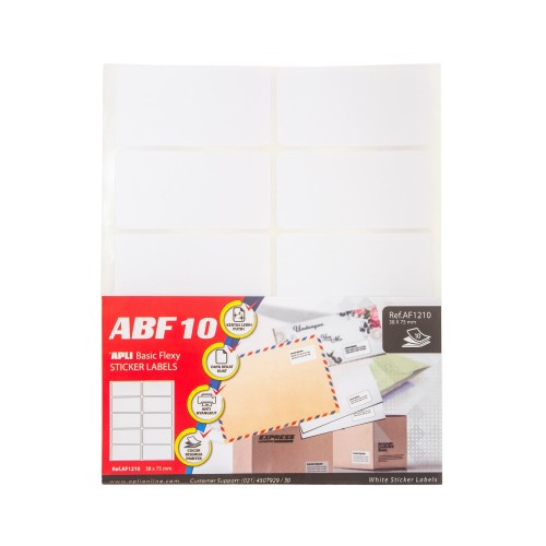 APLI Basic Flexy (ABF) White Labels 38 X 75MM 100 unit #AF1210