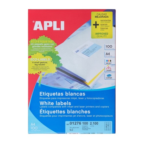 APLI Label White Paper 70 X 42.4MM 2100 unit #01276