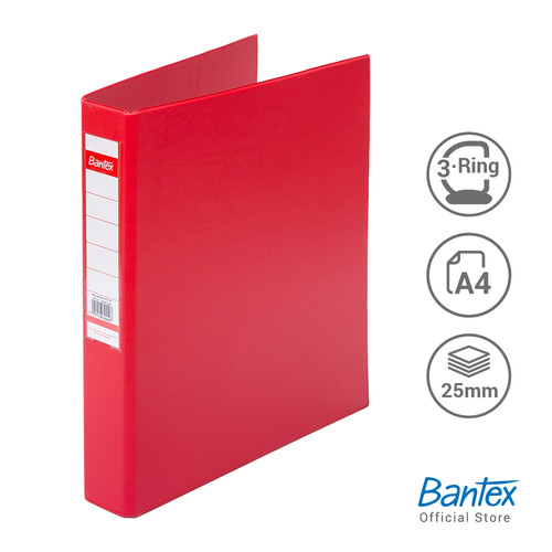 Bantex Ring Binder 3 Ring D 25mm A4 Red #8322 09