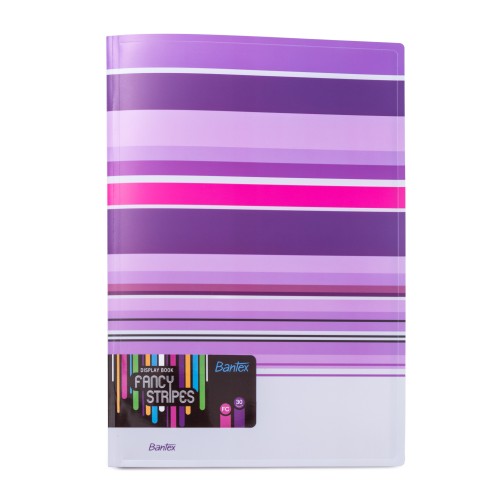 Bantex PP Fancy Stripes Display Book 30 Pockets Folio Lilac #3197 21