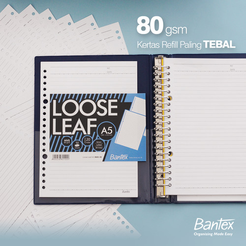 Bantex Loose Leaf Paper 20 Holes 80 gsm 50 Sheets A5 #8601 00