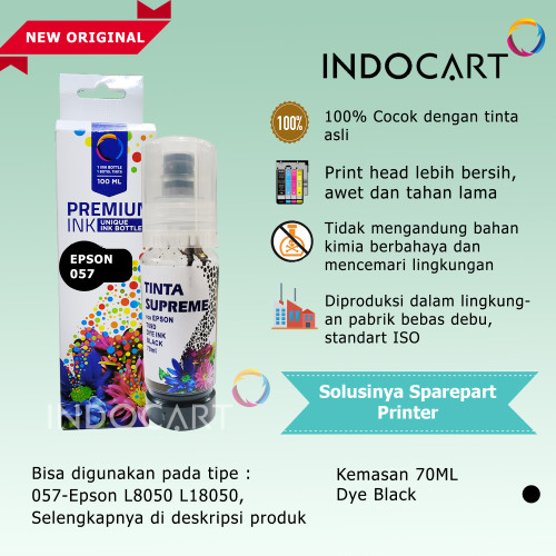 IndoCart Tinta Refill Printer Epson 057 6CL L8050 L18050 T09D 70ml+Dus