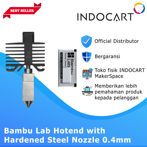 INDOCART 3D printer Bambu Lab Hotend with Hardened Steel Nozzle 0.4mm