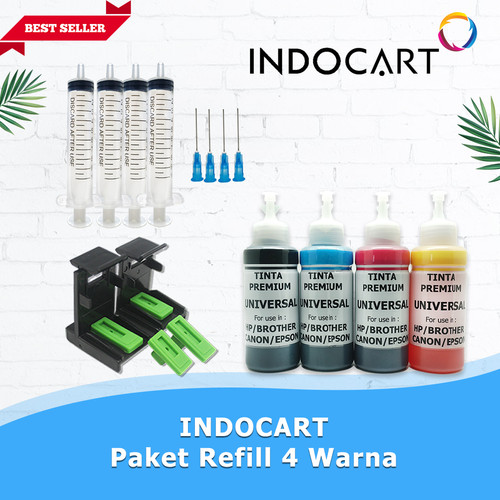 INDOCART Paket Tinta Refill utk Printer HP Brother Canon Epson+Clip