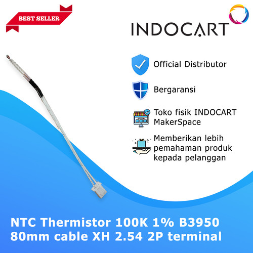 INDOCART NTC Thermistor 3D Printer 100K 1% B3950 80mm cable XH 2.54 2P