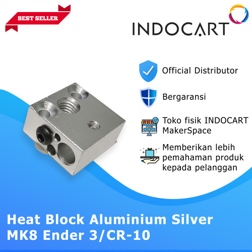 INDOCART 3D Printer Heat Block Aluminium Silver MK8 Ender 3/CR-10