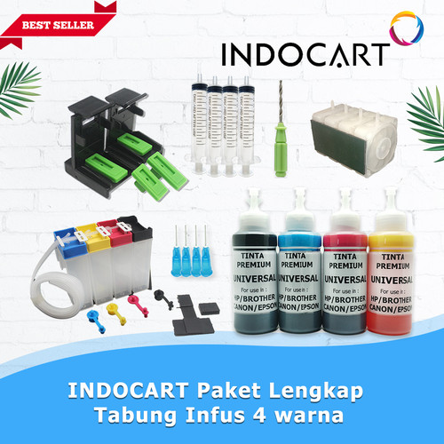 INDOCART Paket Infus CISS 4 warna utk Printer Inkjet HP Canon Epson