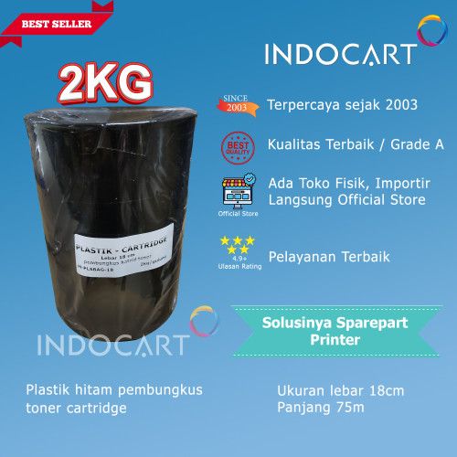 Plastik hitam-lebar 18cm-pembungkus toner cartridge-2kg-50m