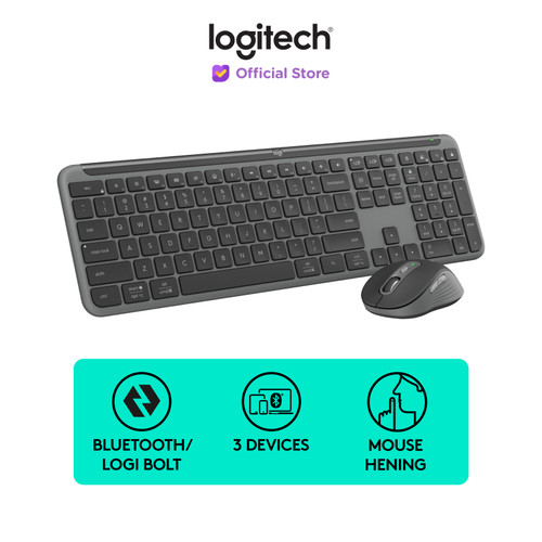 Logitech MK950 Combo Keyboard dan Mouse Wireless Signature Slim, Desain Ramping, Pengetikan dan Klik yang Hening, Multi Perangkat, Bluetooth, Multi-OS, Kompatibel dengan Windows dan Mac