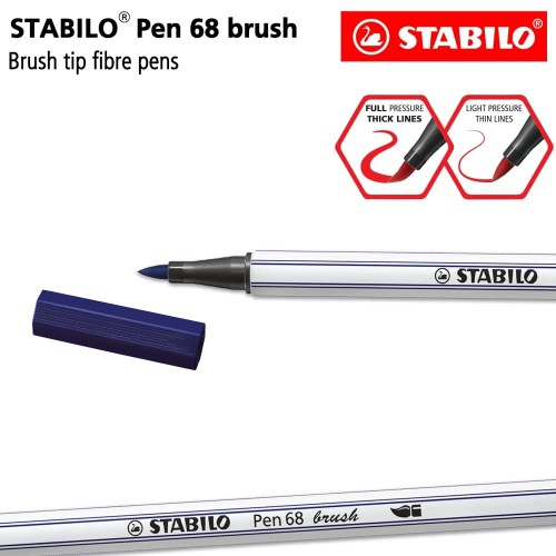 STABILO Pen 68 Brush Prussian Blue Biru Premium Marker Kuas Kaligrafi