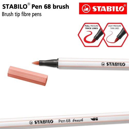 STABILO Pen 68 Brush Light Flesh Tint Krem Marker Kuas Kaligrafi Cream