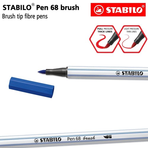 STABILO Pen 68 Brush Ultramarine / Biru Premium Marker Kuas Kaligrafi