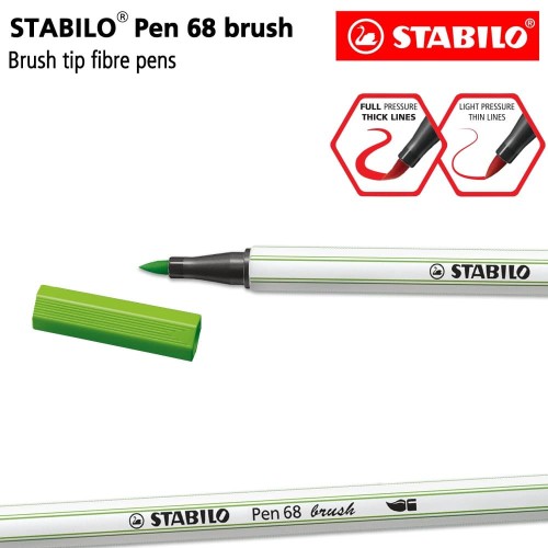 STABILO Pen 68 Brush Light Green / Hijau Premium Marker Kuas Kaligrafi