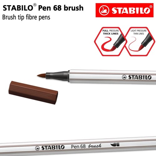 STABILO Pen 68 Brush Brown / Cokelat / Premium Marker Kuas Kaligrafi A