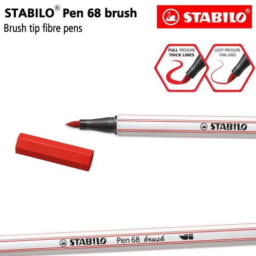 STABILO Pen 68 Brush Carmine / Merah / Premium Marker Kuas Kaligrafi