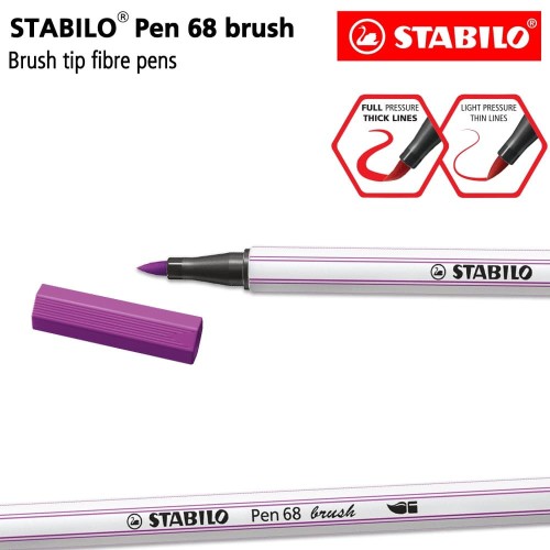 STABILO Pen 68 Brush Lilac / Ungu / Premium Marker Kuas Kaligrafi Art