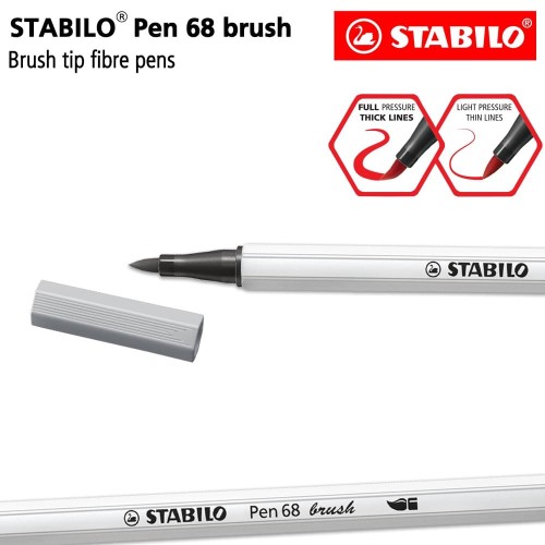 STABILO Pen 68 Brush Medium Cold Grey / Abu / Marker Kuas Kaligrafi