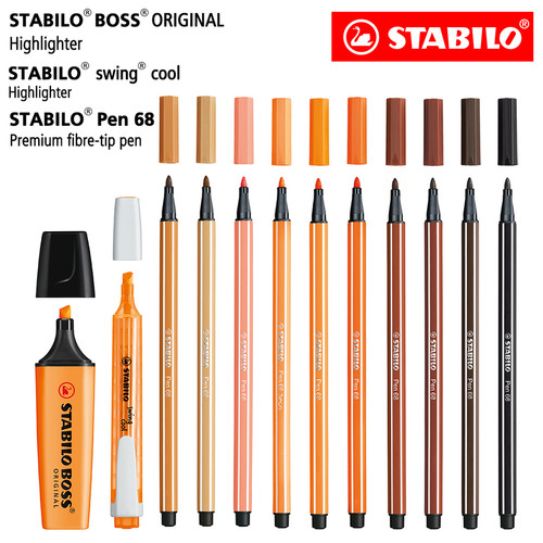 STABILO Set 12 - Brown Orange Shades - BOSS Swing Cool Pen 68