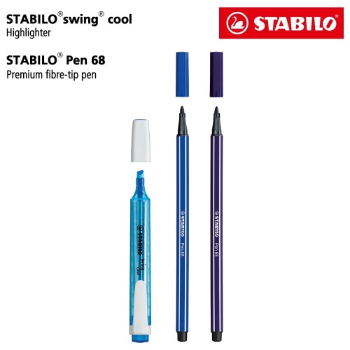 STABILO Set 3 - Swing Cool, Pen 68 / Pen and Highlighter / Ungu Biru