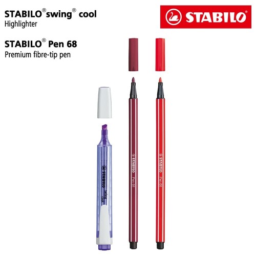 STABILO Set 3 - Swing Cool, Pen 68 / Pen and Highlighter / Merah Ungu