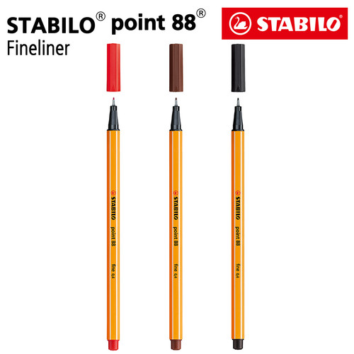 STABILO SET 3 - Point 88 - Red Brown Black / Fineliner / Pen Hitam