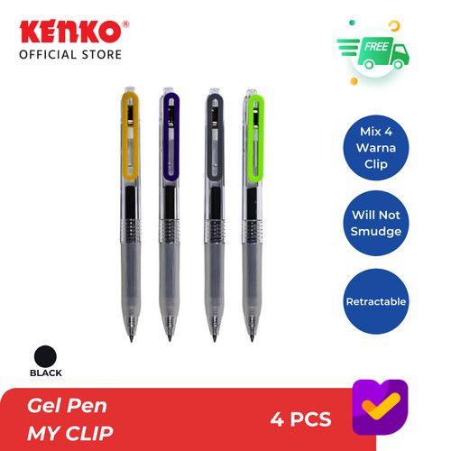 KENKO GEL PEN / Pulpen Jel / Pen Jel Cetek MY CLIP RETRACTABLE BLACK