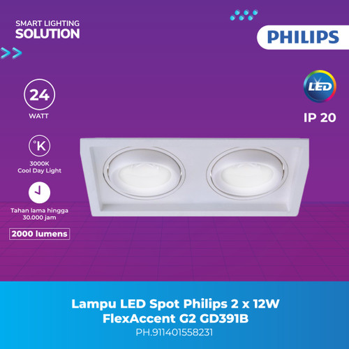 Lampu LED Spot Philips 2 x 12W FlexAccent G2 GD391B