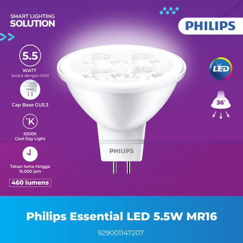 Philips Lampu Bohlam lampu Sorot Essential LED 5.5 MR16 6500K Putih