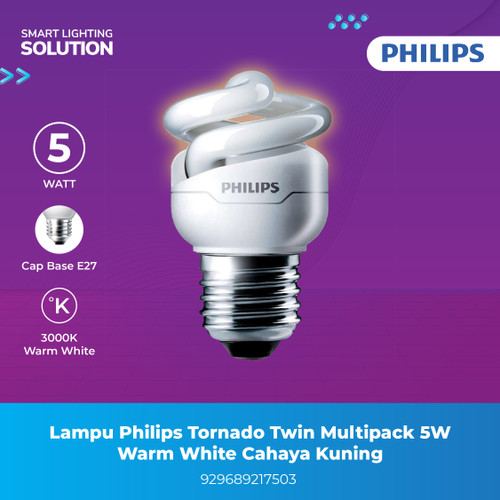 Lampu Philip Tornado Twin Multipack Warm White Cahaya Kuning 5watt E27