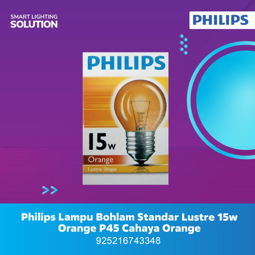 Philips Standar LUSTRE Col Party 15w Orange P45 E27 , cahaya Orange