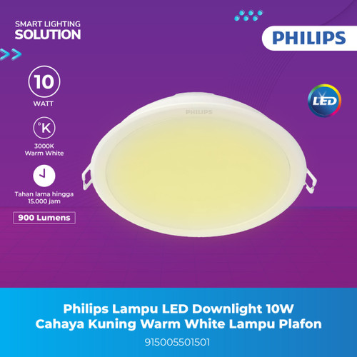 Philips Lampu LED Downlight 10W Cahaya Kuning Warm White Lampu Plafon