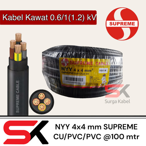 NYY 4x4 mm SUPREME - kabel listrik tembaga kawat @100 mtr merk supreme