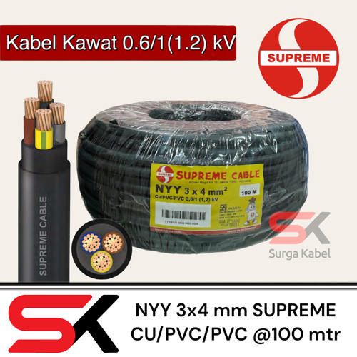 NYY 3x4 mm SUPREME/ KABEL TUFUR 3 x 4 mm/ kabel engkel/ kawat @100 mtr