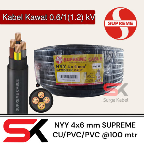 NYY 4x6 mm SUPREME @100 meter/ kabel tufur/ kawat 4 x 6 mm/ engkel