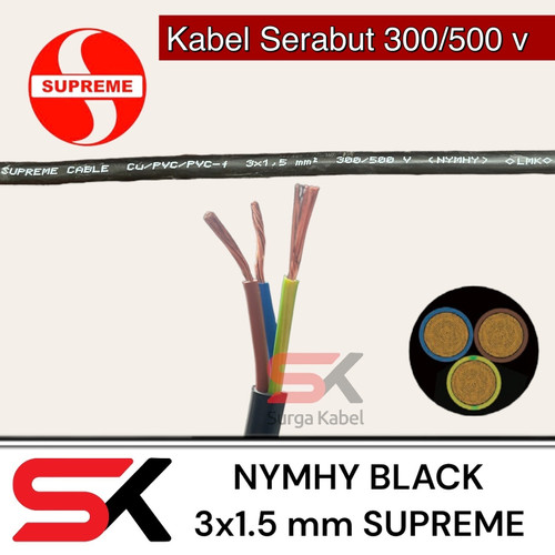 NYYHY 3x1.5mm SUPREME/ KABEL SERABUT 3 x 1.5mm/ 3x1,5/ 3 x 1,5