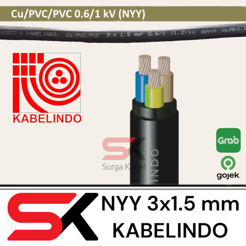 NYY 3x1.5 mm KABELINDO / NYY 3 x 1.5 MM / KABEL TUNGGAL/ ENGKEL/ KAWAT