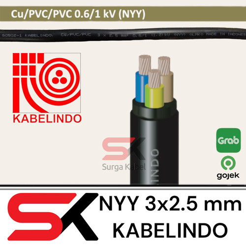 NYY 3x2.5 mm KABELINDO / NYY 3 x 2.5 MM / KABEL ENGKEL/ TUNGGAL/ KAWAT