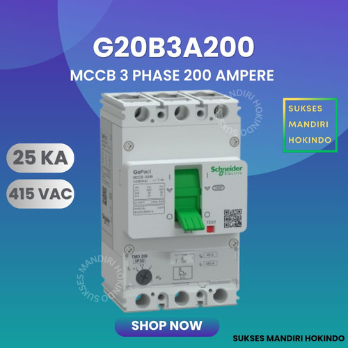 Breaker 3 Phase 200 Ampere 3P 200A MCCB 3 Pas 200 Amper Gopact 25kA G20B3A200 Schneider Original SNI