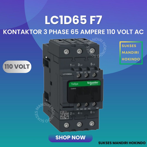 Kontaktor 3P 65A 3 Phase 65 Ampere Coil 110Volt AC 3 Pas 65 Amper Contactor Schneider LC1D65AF7 110 VOLT Original SNI