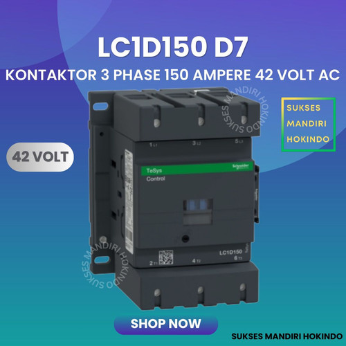 Kontaktor 3P 150A 3 Phase 150 Ampere Coil 42Volt AC 3 Pas 150 Amper Contactor Schneider LC1D150D7 42 VOLT Original SNI