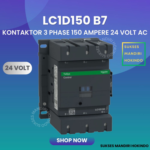 Kontaktor 3P 150A 3 Phase 150 Ampere Coil 24Volt AC 3 Pas 150 Amper Contactor Schneider LC1D150B7 24 VOLT Original SNI