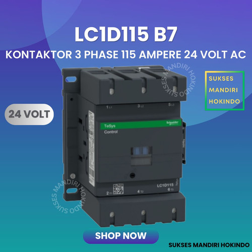 Kontaktor 3P 115A 3 Phase 115 Ampere Coil 24Volt AC 3 Pas 115 Amper Contactor Schneider LC1D115B7 24 VOLT Original SNI