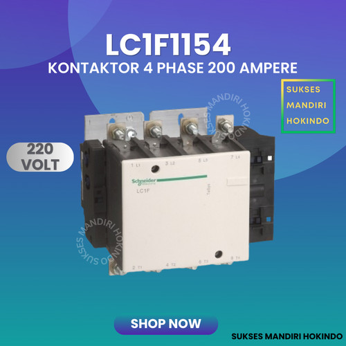 Kontaktor 4 Phase 200 Ampere 4P 200A 220Volt Schneider LC1F1154 Contactor 4 Pas 200 Amper Original SNI