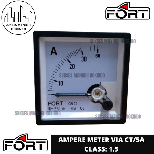 Ampere Meter Analog VIA CT 5A Class 1.5 FORT Original SNI 96X96 72X72