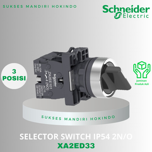 Selector Switch 3 Posisi Stay Put 2 NO Hitam XA2ED33 Schneider ORI SNI